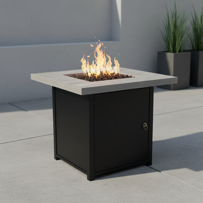 30-inch Black Fiber-Reinforced Concrete Square Propane Fire Pit Table - 40,000 BTU