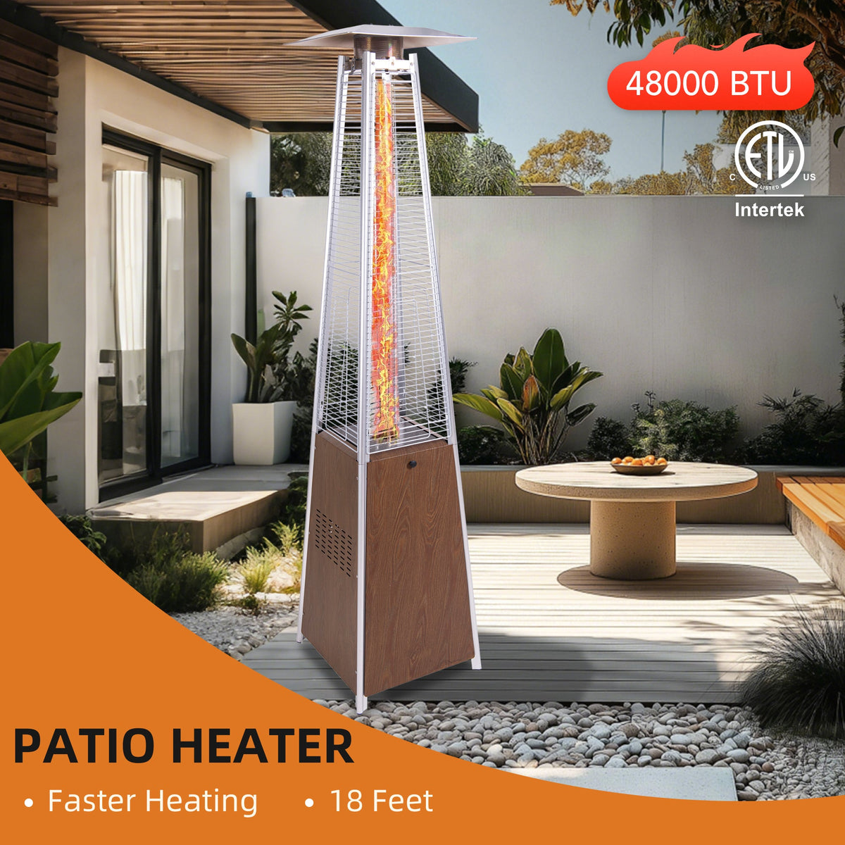 48,000 BTU Stainless Steel Pyramid Propane Patio Heater