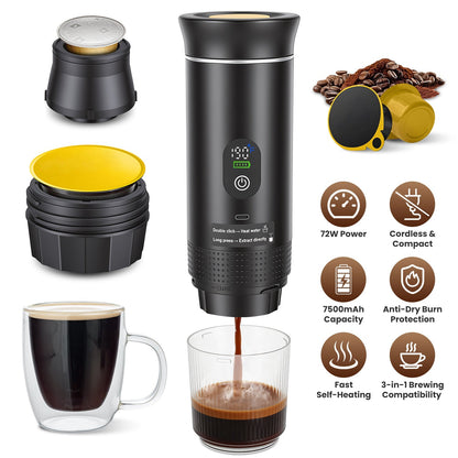 20 Bar Cordless Self-Heating Portable Battery-Powered Espresso Maker