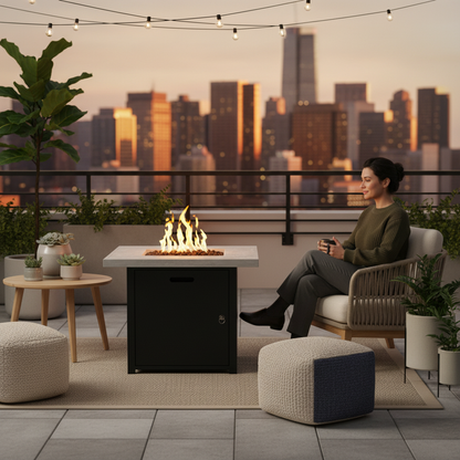 30-inch Black Fiber-Reinforced Concrete Square Propane Fire Pit Table - 40,000 BTU