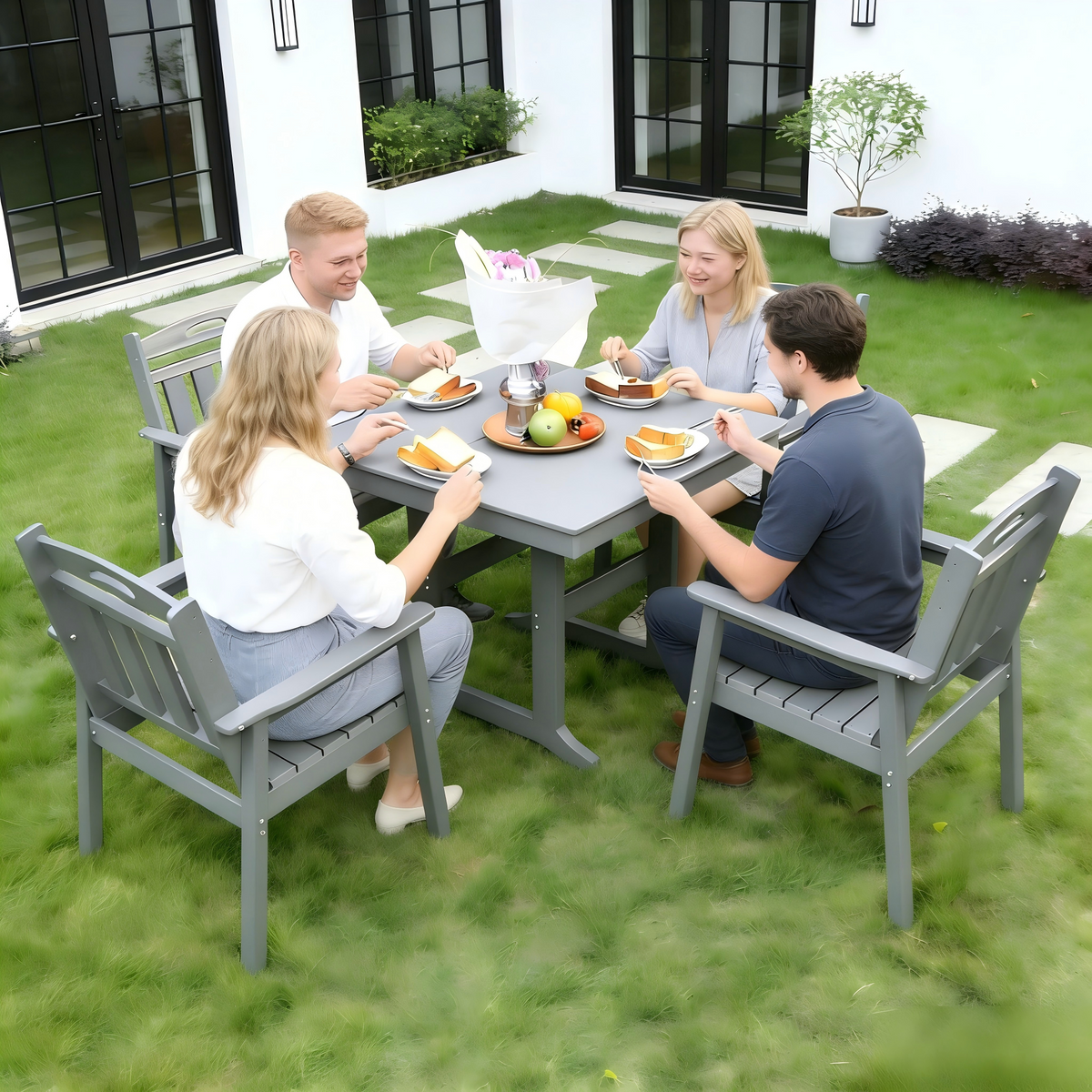 5-Piece HDPE Outdoor Patio Dining Set – Table & 4 Oversized Armchairs
