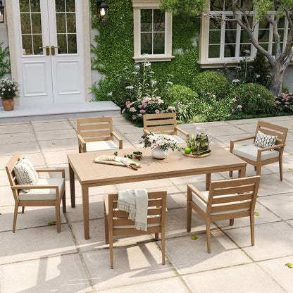 Alcudia Rectangular Patio Dining Table with 6 Classic Stationary Armchairs