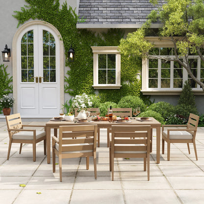 Alcudia Rectangular Patio Dining Table with 6 Classic Stationary Armchairs