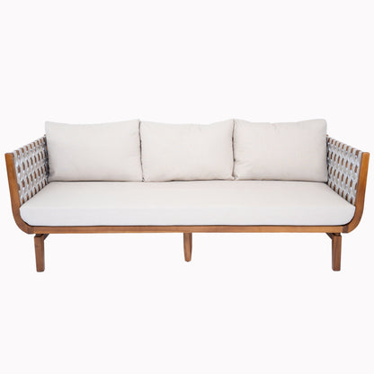 4-Piece Acacia Wood & Rope Outdoor Conversation Set with Coffee Table