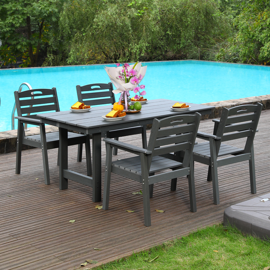 5-Piece Grey HDPE Outdoor Dining Set with Umbrella Hole – Seats 4