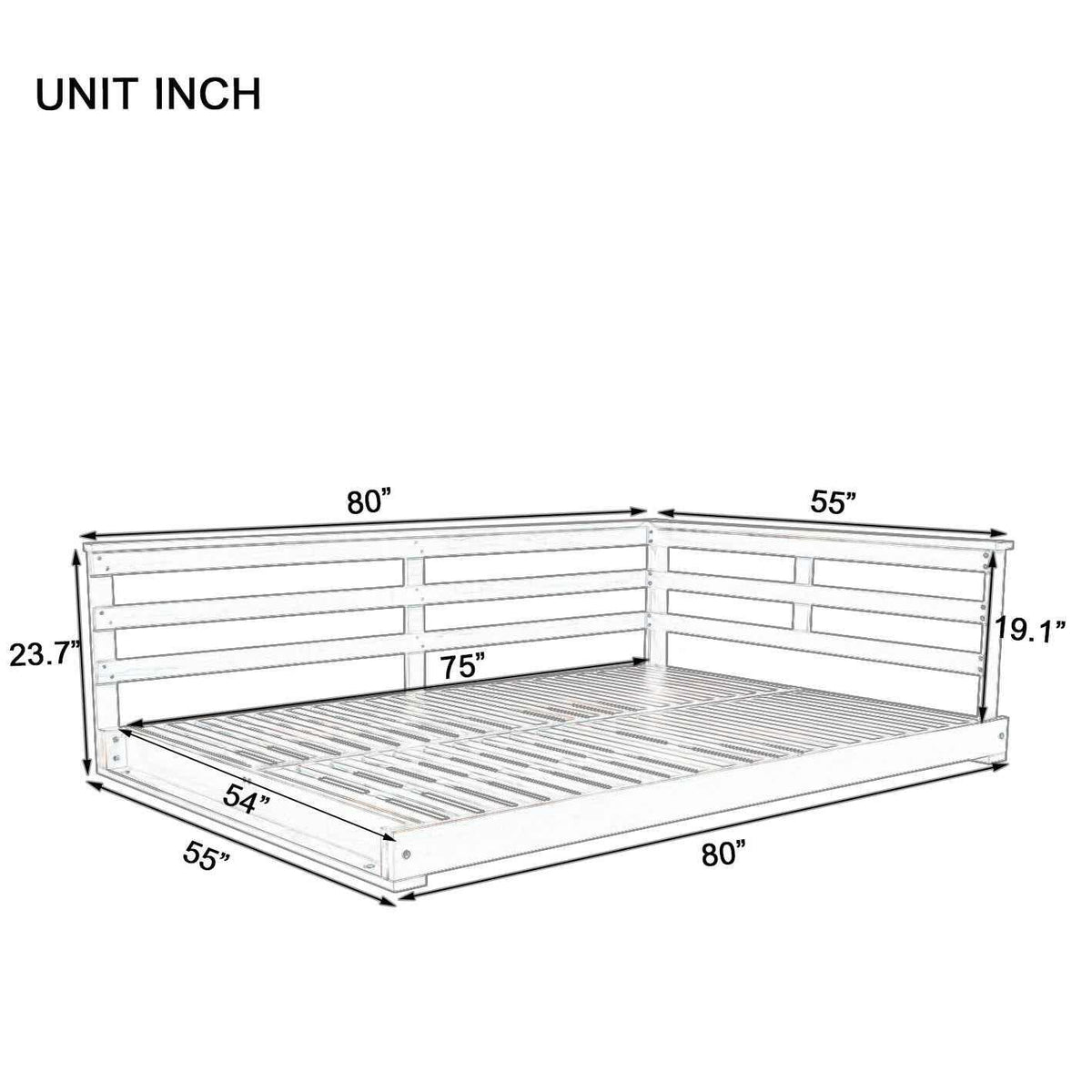 Acacia Wood Full-Size Outdoor Swing Bed with Hemp Ropes