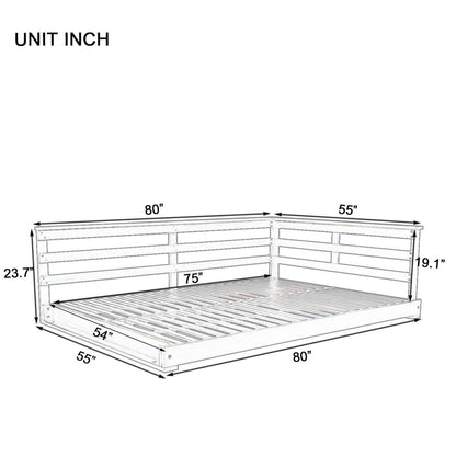 Acacia Wood Full-Size Outdoor Swing Bed with Hemp Ropes
