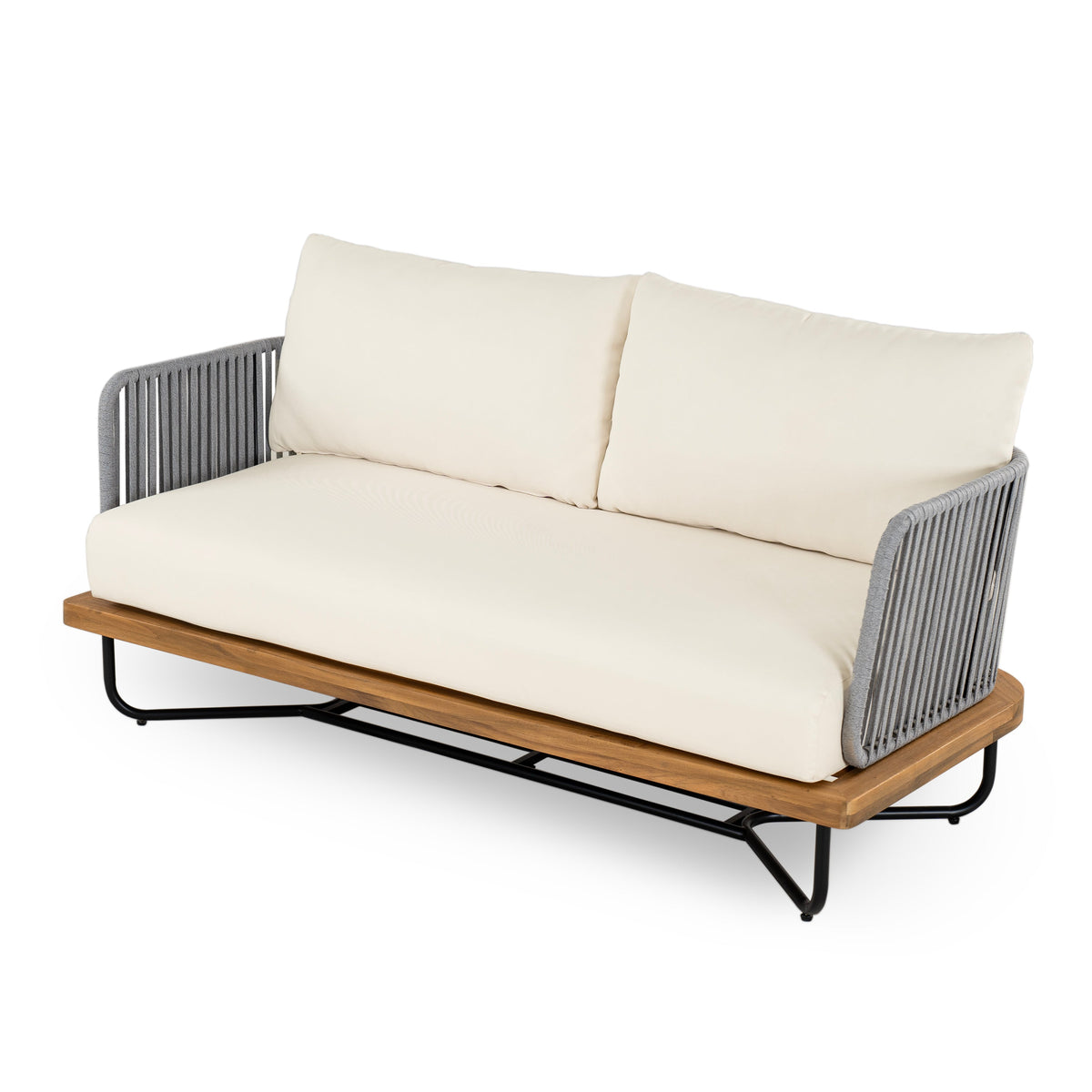Lucca Acacia Wood & Woven Rope Outdoor Conversation Set - Seating 6