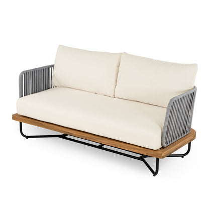 Lucca Acacia Wood & Woven Rope Outdoor Conversation Set - Seating 6