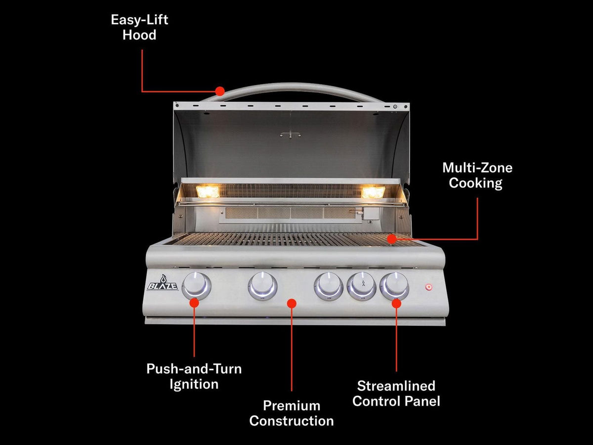 Blaze LTE+ 32-Inch 4-Burner Freestanding Gas Grill with Lift-Assist Hood & Rear Infrared Burner