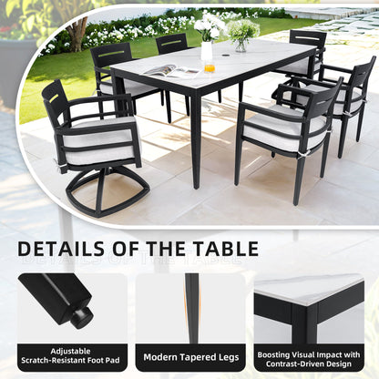 Modern 7-Piece Aluminum Outdoor Dining Set with Sintered Stone Table &amp; Sunbrella® Cushions