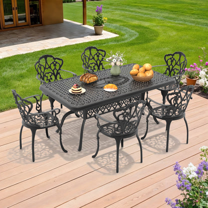 7-Piece Elegant Cast Aluminum Outdoor Dining Set with Cushions – Seats 6