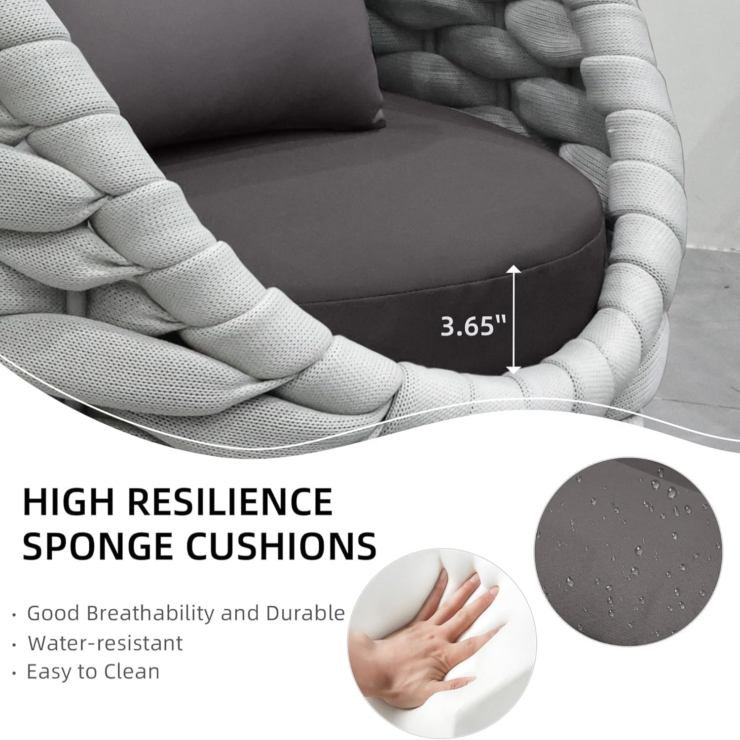 6-Piece Aluminum Patio Furniture Set, Olefin Rope Modern Outdoor Conversation Set Sectional Sofa with Water Repellent Thick Cushions and Coffee Table for Balcony, Garden, Light Grey