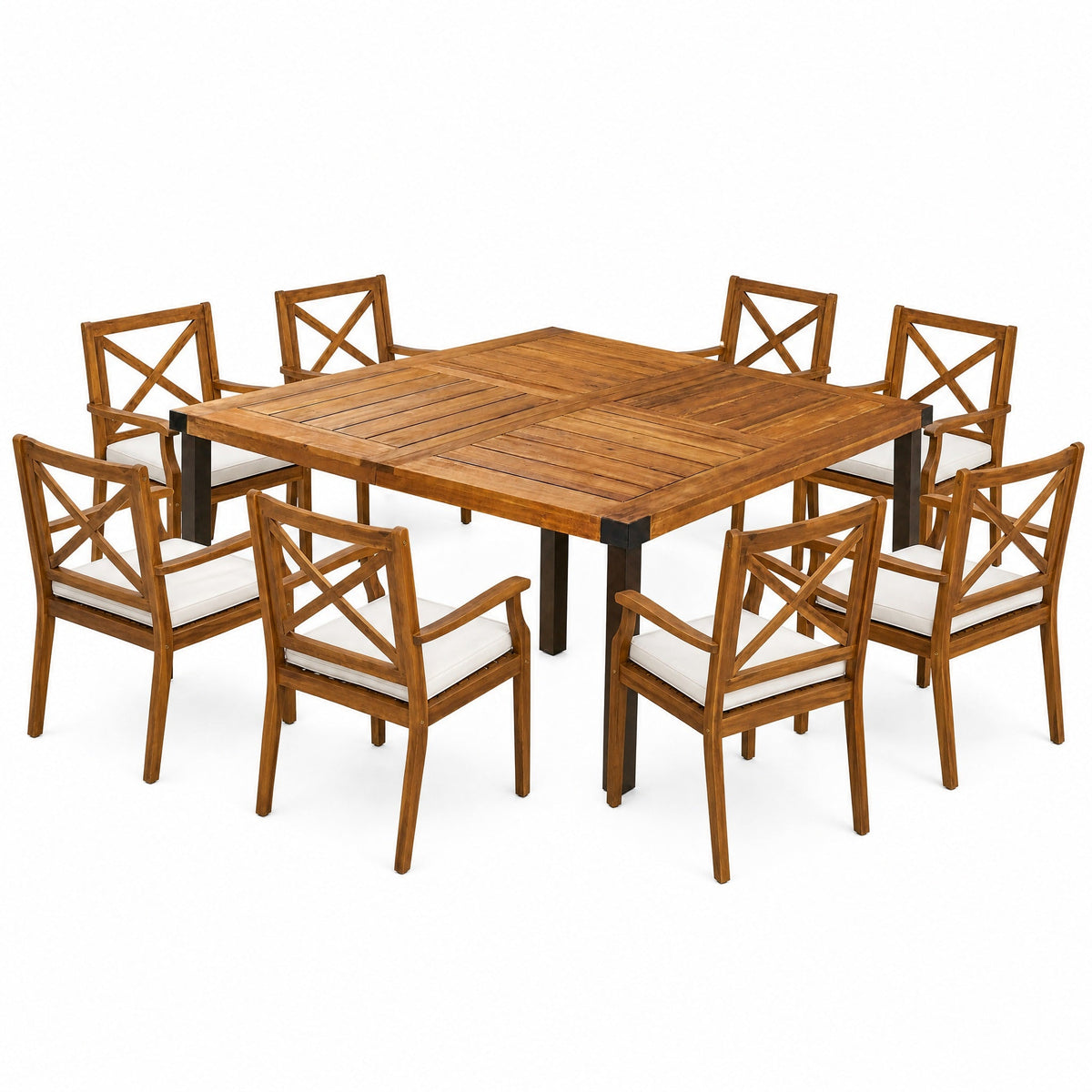 9-Piece Acacia Wood Outdoor Patio Dining Set with X-Back Armchairs - Seats 8