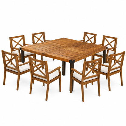 9-Piece Acacia Wood Outdoor Patio Dining Set with X-Back Armchairs - Seats 8