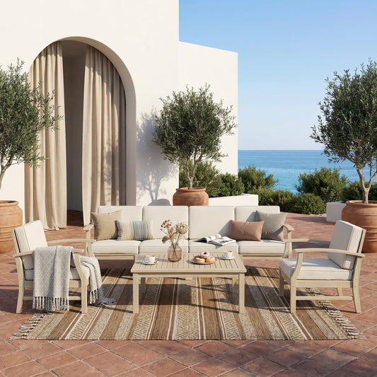 Perla Acacia Natural Wood Outdoor Patio set - Seating 6 with Coffee Table