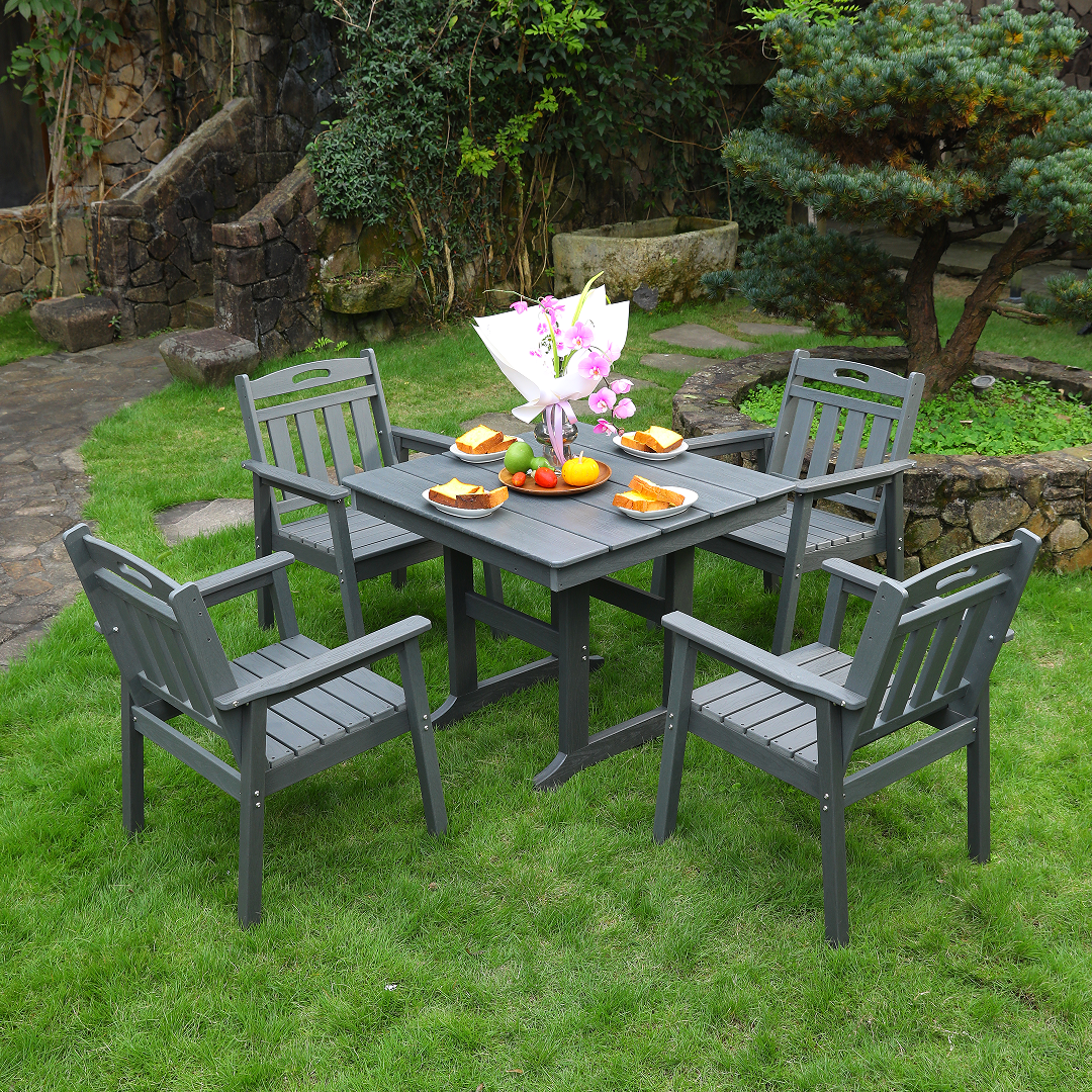 5-Piece HDPE Outdoor Patio Dining Set – Table & 4 Oversized Armchairs