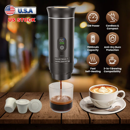 20 Bar Cordless Self-Heating Portable Battery-Powered Espresso Maker