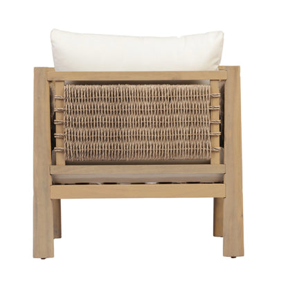 4-Piece Acacia Wood & Handwoven Rattan Outdoor Armchair Set