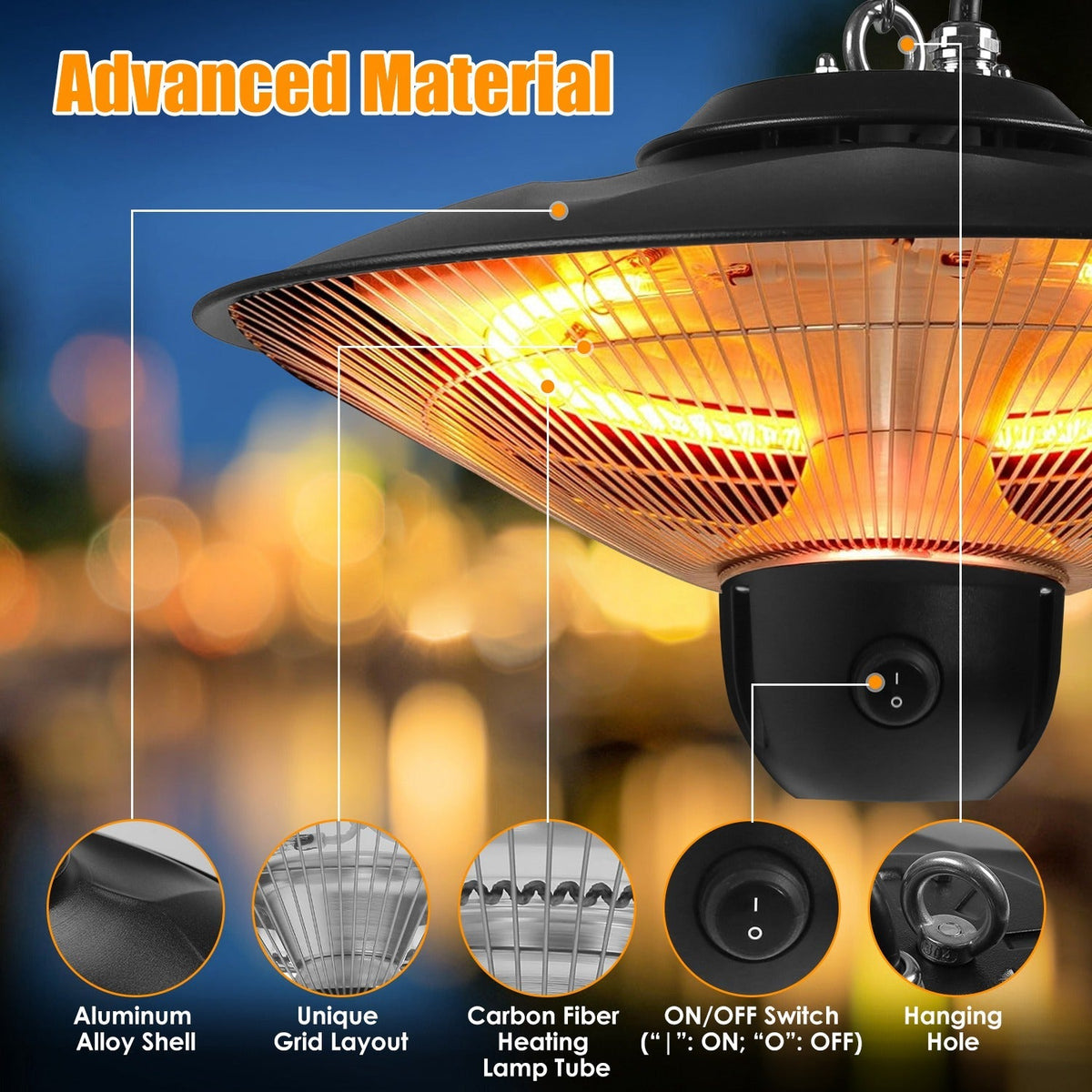 LJGdeals 1500W Electric Hanging Patio Heater