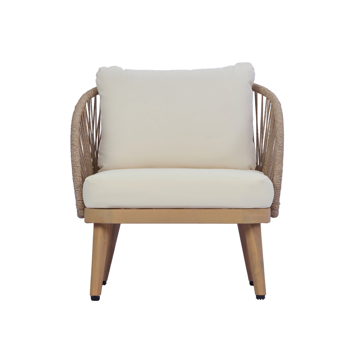 4-Piece Sculptured Seating Acacia Wood & Handwoven Rope Outdoor Conversation Set