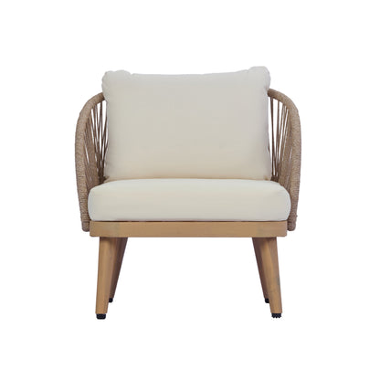 4-Piece Sculptured Seating Acacia Wood & Handwoven Rope Outdoor Conversation Set