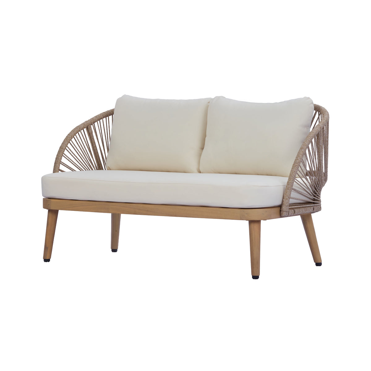 4-Piece Sculptured Seating Acacia Wood & Handwoven Rope Outdoor Conversation Set