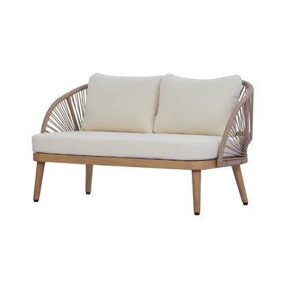 4-Piece Sculptured Seating Acacia Wood & Handwoven Rope Outdoor Conversation Set