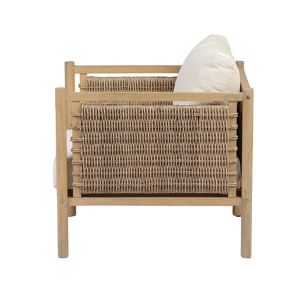 4-Piece Acacia Wood & Handwoven Rattan Outdoor Armchair Set