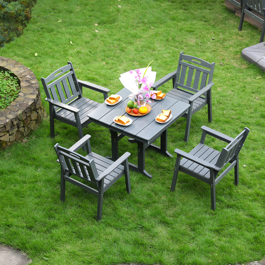 5-Piece HDPE Outdoor Patio Dining Set – Table & 4 Oversized Armchairs