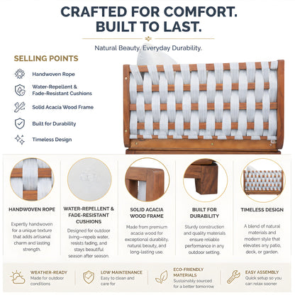 4-Piece Acacia Wood & Rope Outdoor Conversation Set with Coffee Table