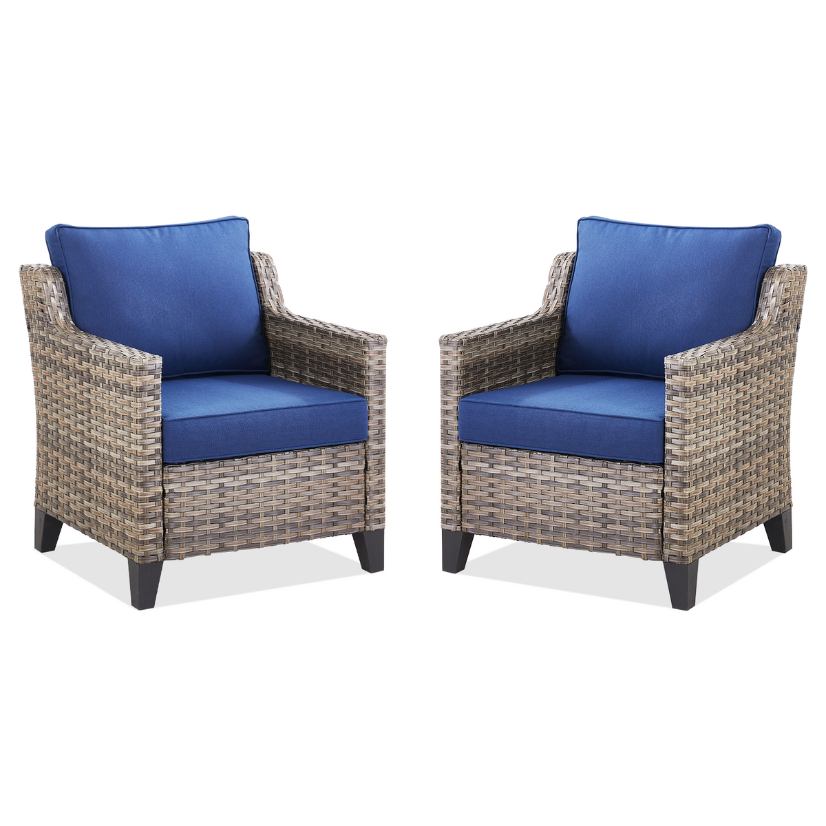 Set of 2 PE Wicker Outdoor Patio Armchairs with 4" Olefin Cushions