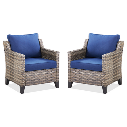 Set of 2 PE Wicker Outdoor Patio Armchairs with 4" Olefin Cushions