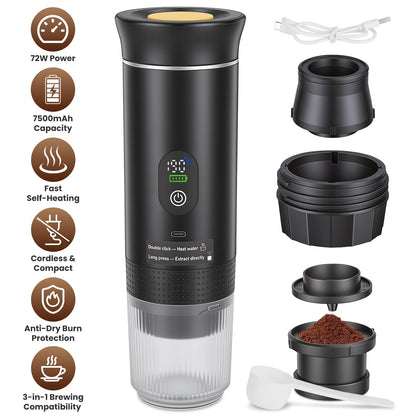 20 Bar Cordless Self-Heating Portable Battery-Powered Espresso Maker