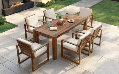 7-Piece Acacia Wood Outdoor Dining Set with Bench Seating &amp; Cushions