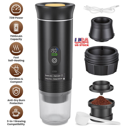 20 Bar Cordless Self-Heating Portable Battery-Powered Espresso Maker