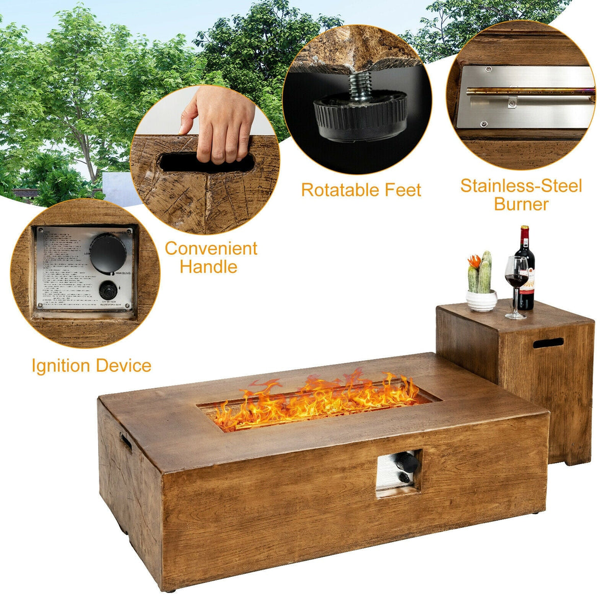 DirectDeals 2-Piece Outdoor Propane Fire Pit Table Set