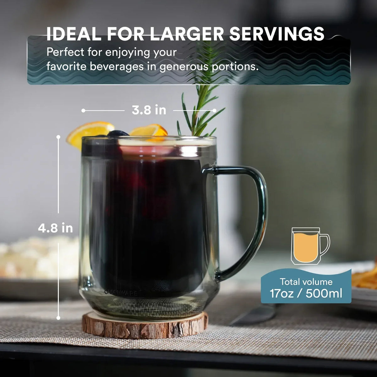 17 oz Double-Wall Borosilicate Glass Mugs – Set of 2