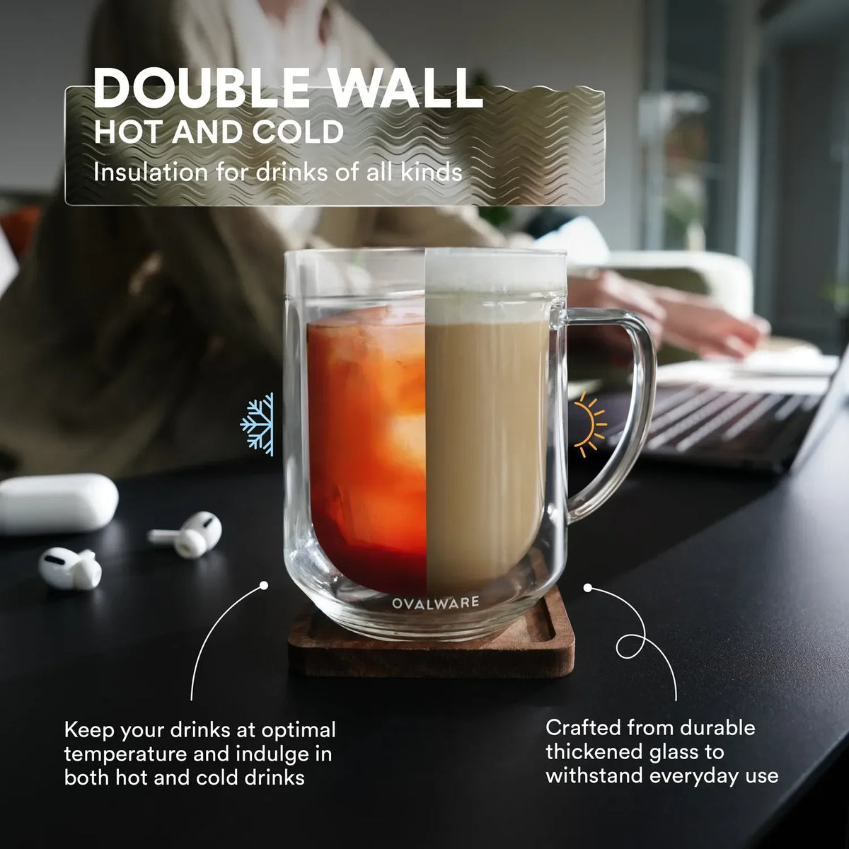 17 oz Double-Wall Borosilicate Glass Mugs – Set of 2