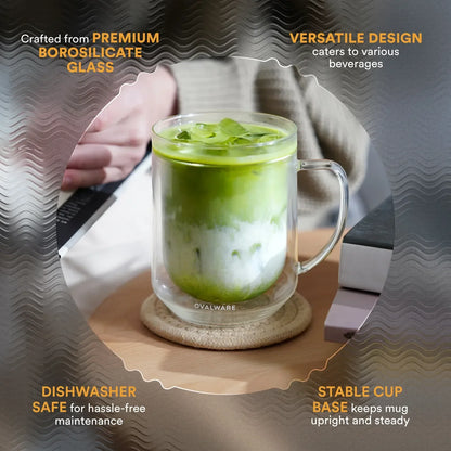 17 oz Double-Wall Borosilicate Glass Mugs – Set of 2