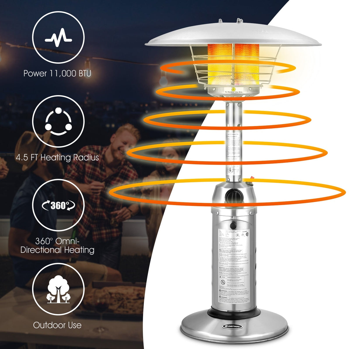 DirectDeals 11,000 BTU Portable Tabletop Propane Patio Heater