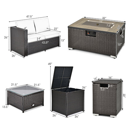 DirectDeals 6-Piece Outdoor Wicker Furniture Set with 32-Inch Propane Fire Pit Table